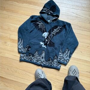 Vintage Zip Hoodie Fleece Overprint With Eagle
Y2K 90s USA